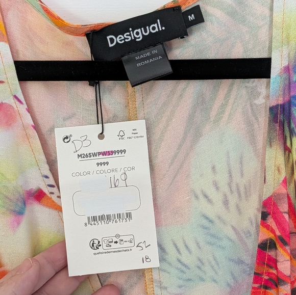 Desigual Tropical Floral Viscose Linen Jumpsuit NWT Size M Wide Leg Draped Artsy - Picture 4 of 5